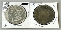 1883 & 1888 Morgan Silver Dollars.