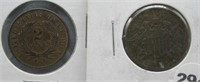 1864 & 1869 Two Cent Pieces. Nice Shape.