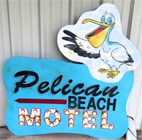 Pelican Beach Motel, 55"x55". Lighted Metal Sign