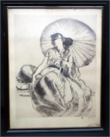 LADY WITH PARASOL LITHOGRAPH