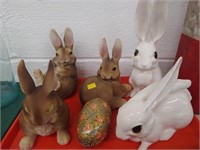 Composition and China Rabbit Figurines