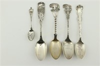 5 Souvenir Spoons. Gold Mining. Bears Sterling