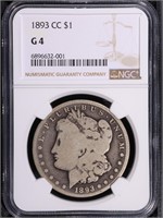 1893-CC $1 Morgan Dollar NGC G 4 Scarcer CC!