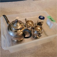 B228 Silver plated Tea set plus jar old keys
