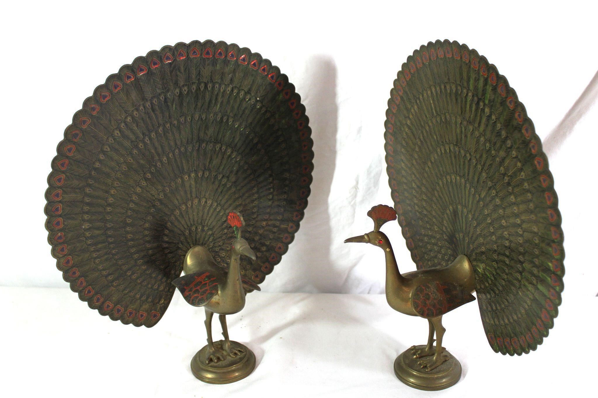 Pr. MCM Engraved Brass Peacock CCIC Bookends