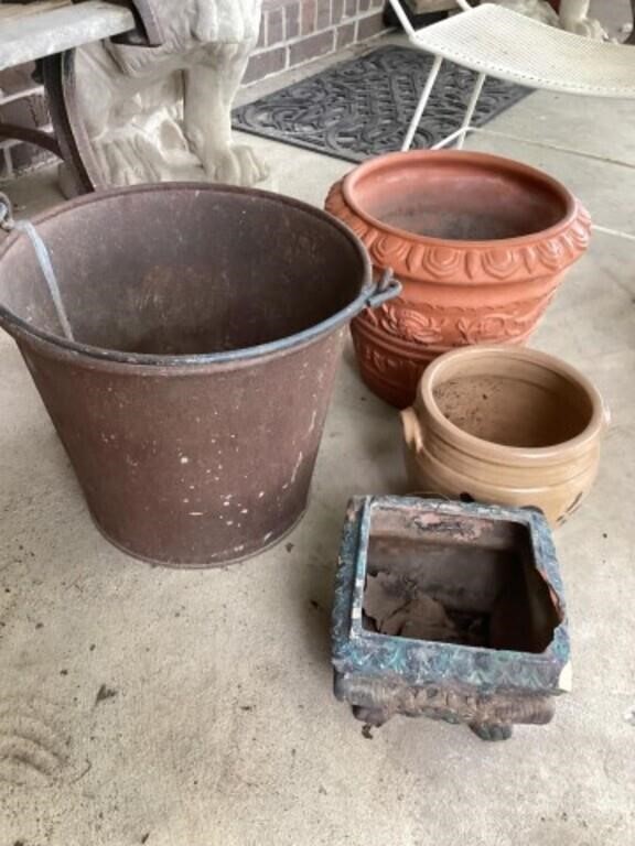 Flower pots and bucket