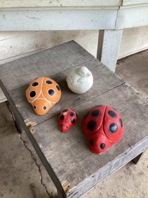 Concrete, ladybugs, and Bird