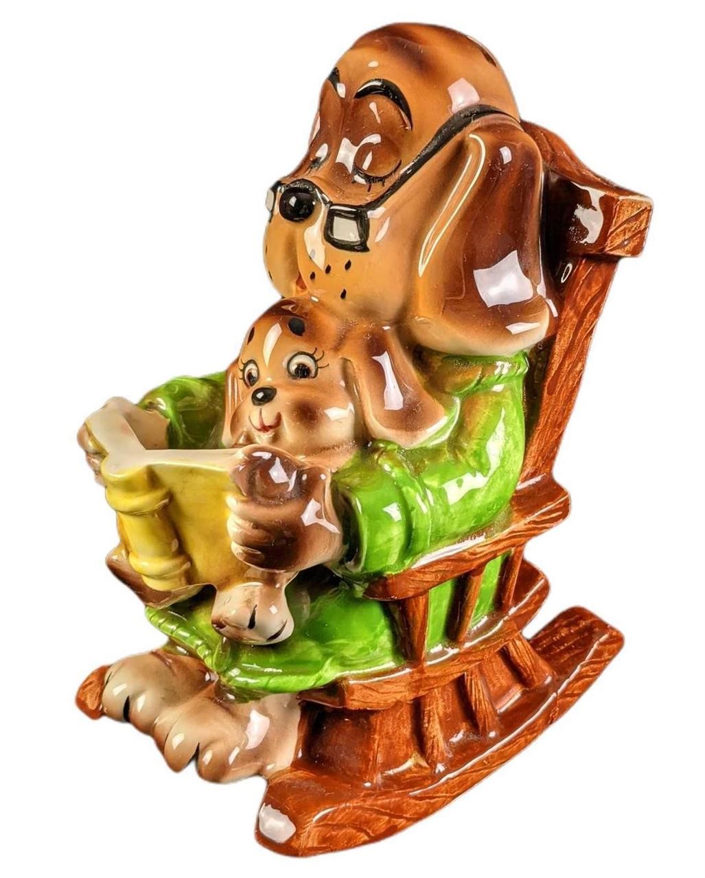 Vintage Ceramic Doggy Dad And Son Rocking Chair Ba