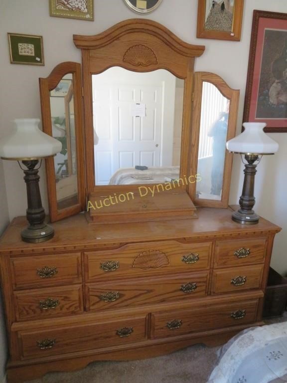 Wooden Dresser, Mirror & Nightstand