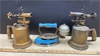 Vintage Coleman Gas Iron & 2 Old Blowtorches.