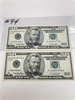 2-1996 $50 Currency Uncirculated Ser#Order