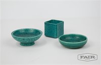 Set of 3 Ceramic Turquoise Pottery
