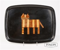Couroc Large Cat Inlaid Tray