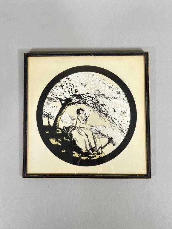 Circular Print Woman Gathering Flowers