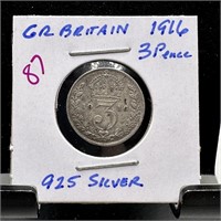 1916 3 PENCE SILVER GREAT BRITAIN COIN