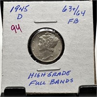 1945-D MERCURY SILVER DIME HIGH GRADE