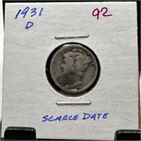 1931-D MERCURY SILVER DIME SCARCE DATE