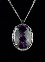 14k Gold Amethyst and Diamond Pendant and Necklace