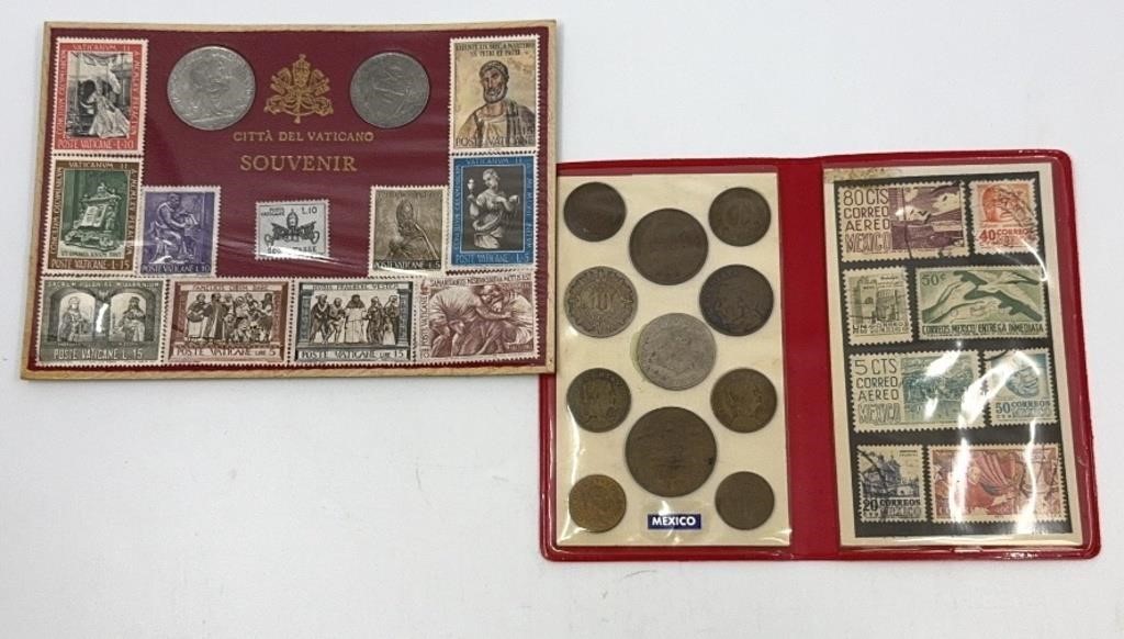 Italy & Mexico - Coin and Stamp Sets