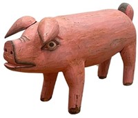 Life Size Folk Art Carved Wood Pig