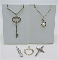 5 Sterling Pendants & 2 Chains