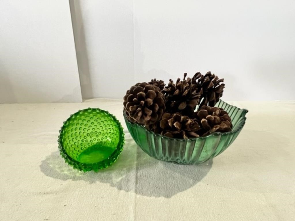 Fenton Glass Bowl with Pine Cones