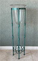 Verdigris Iron Glass Floor Plant Stand Vase