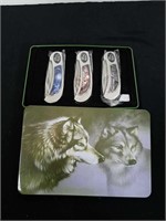 New three pack Wolf knives in decorative tin