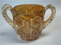 Amber Carnival Glass Star And File Open Top Sugar