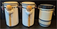 Ceramic Cannisters with Wooden Spoon 7.5" and