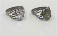 MATCHING STERLING RINGS W/ WHITE & GREEN STONES