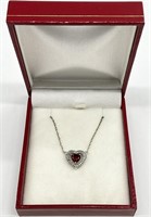 Sterling Silver Red Stone Heart Necklace
