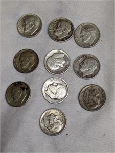 10 Roosevelt Silver Dimes 1946-64