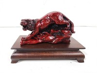 COLLECT Small Red Tiger Statue w/Wood Platform