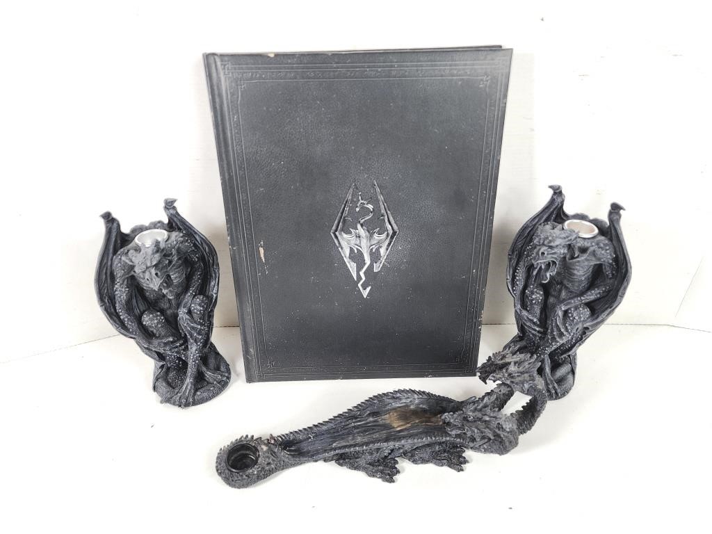 COLLECT Skyrim Concept Art Book w/Gargoyle Statues