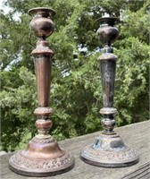 Pair of Antique Plated Candlesticks 10" Tall
