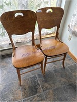 2 WOOD CHAIRS, IN KITCHEN