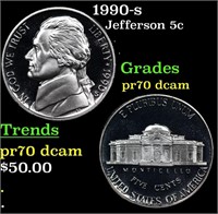Proof 1990-s Jefferson Nickel 5c Grades GEM++ Proo