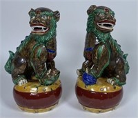 PAIR CHINESE SANCAI GLAZED FOO DOGS