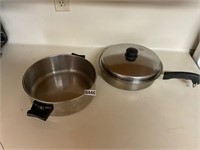 2 stainless pans, one lid (egg poacher)