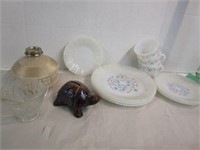 Treasure Lot - Vintage Dishes, Lamp Base, & Turtle