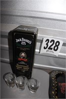 Jack Daniel's Tin with (3) Shot Glasses
