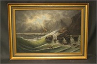 19th Century Tumultuous Seas Painting