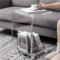 ONELUX Mobile C Shaped End Table,Acrylic Sofa Side