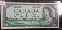 UNC 1954 CANADIAN 1 DOLLAR BILL