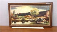 FRAMED LANDSCAPE OIL PAINTING ON CANVAS; 54.5" X