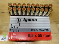 6.5x55 139gr Igman Rnds 20ct