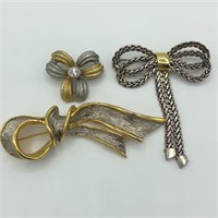 Lot of 3 Vintage Silver & Gold Tone Bow Brooches