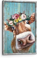 Brown Cow Wall Art Framed: Rustic Farmhouse