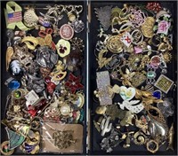 (2) Tray Lots Of Fashion Jewelry Pins, Brooches,